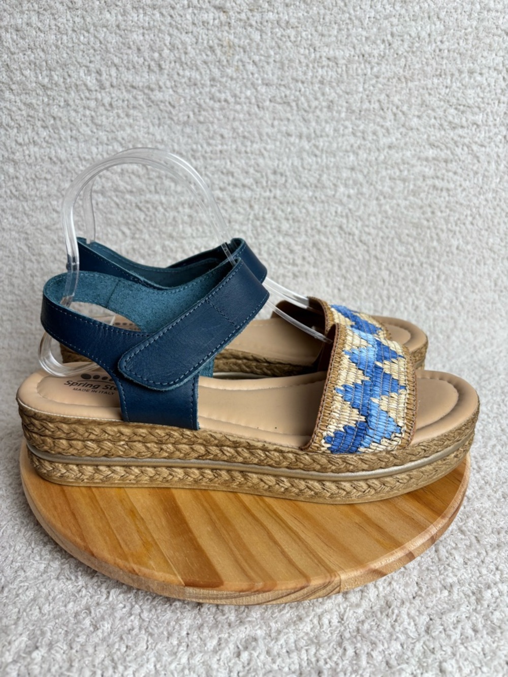 Spring Step Sandals Womens 41 9.5-10 Blue Beige Grendya Quarter‎ Strap Platform
